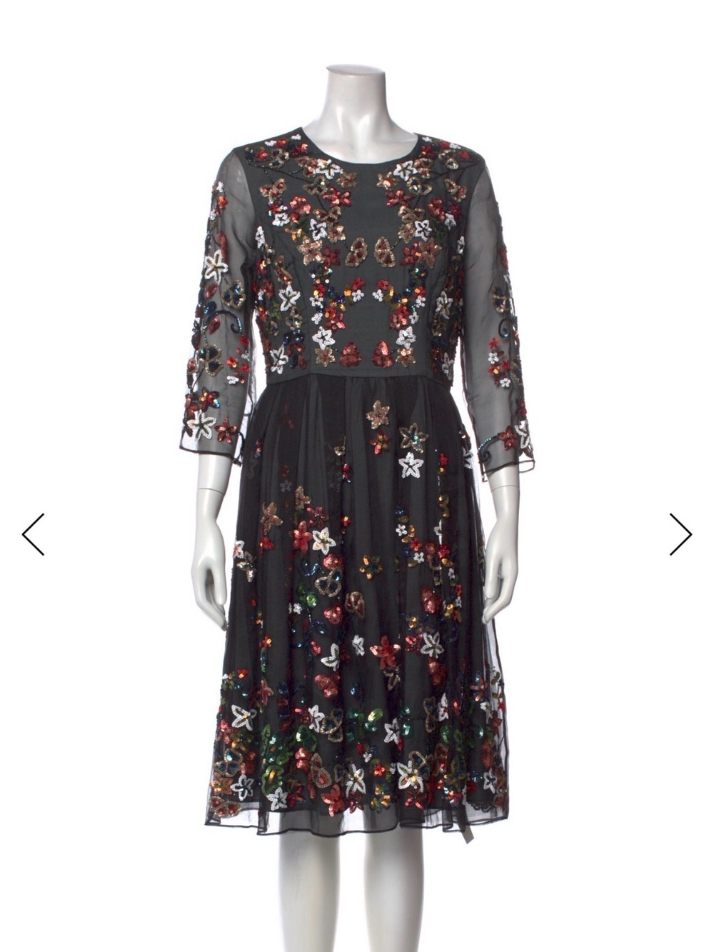 Needle & Thread Black Embroidered Sequin Midi Dress